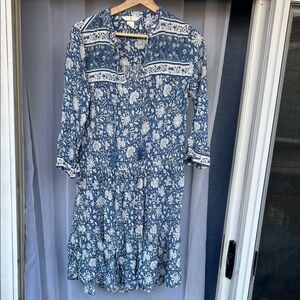 H&M Blue and White Floral Long Sleeve Dress